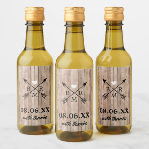 Étiquettes Pour Bouteilles De Vin Mini Monogramme en bois rustique