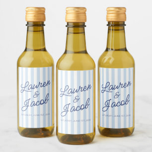 Étiquettes Pour Bouteilles De Vin Moderne Minimaliste Rayures Bleues Mariage Mini