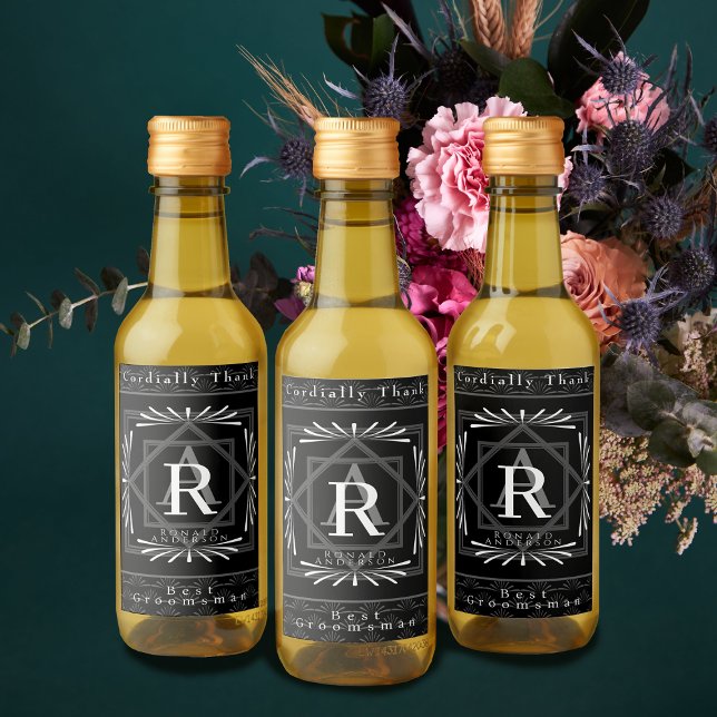 Étiquettes Pour Bouteilles De Vin Monogramme noir cadre élégant (Modern stylish Monogram Design. )