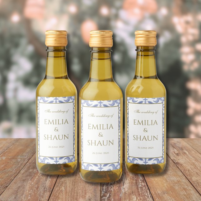 Étiquettes Pour Bouteilles De Vin Motif bleu et blanc de style vintage Dusty (Créateur téléchargé)