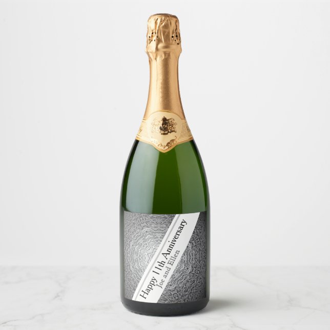 Étiquettes Pour Bouteilles De Vin Mousseux 11e Anniversaire Acier (Devant)