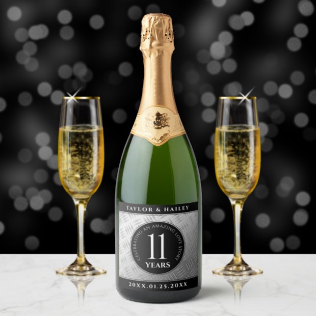 Étiquettes Pour Bouteilles De Vin Mousseux 11ème anniversaire de Mariage en acier (Créateur téléchargé)