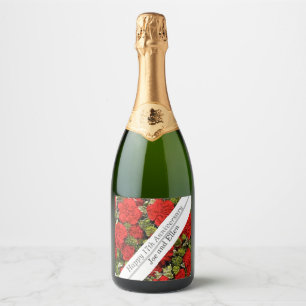 Étiquettes Pour Bouteilles De Vin Mousseux 17e anniversaire du Mariage, oeillets rouges