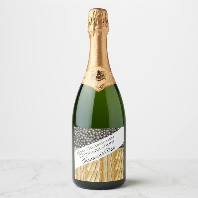Étiquettes Pour Bouteilles De Vin Mousseux 21e anniversaire du Mariage (Devant)