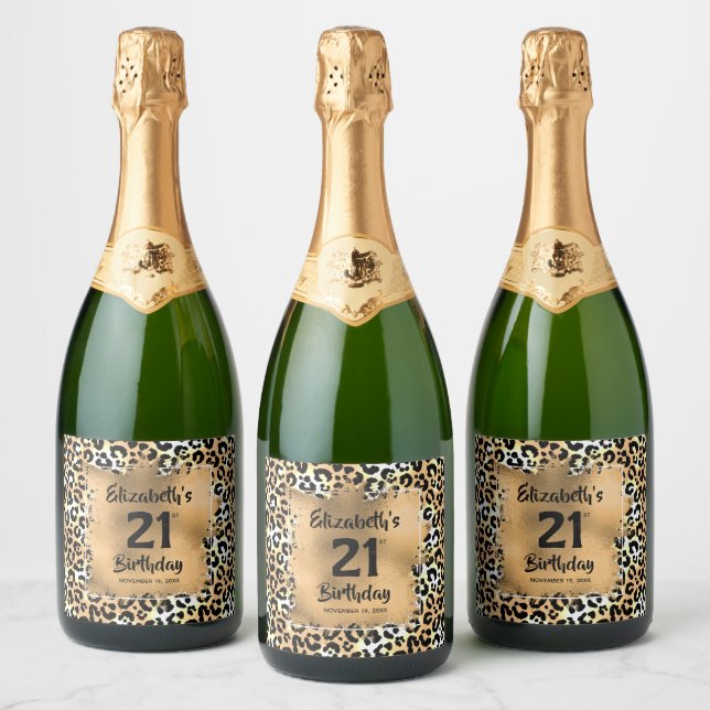 Étiquettes Pour Bouteilles De Vin Mousseux 21e anniversaire Leopard personnalisé (Bouteilles)