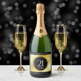 Étiquettes Pour Bouteilles De Vin Mousseux 21ème anniversaire de Mariage en laiton