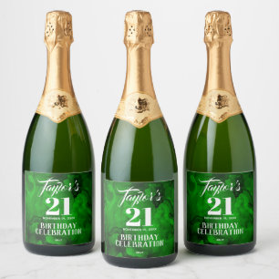 Étiquettes Pour Bouteilles De Vin Mousseux 21ème Vert d'anniversaire pour noircir l'aquarell