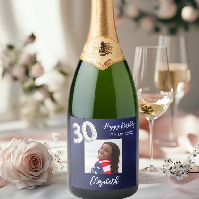 Étiquettes Pour Bouteilles De Vin Mousseux 30e anniversaire marine bleu photo (Créateur téléchargé)