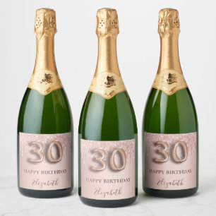 Étiquettes Pour Bouteilles De Vin Mousseux 30e anniversaire rose gouttes rose or