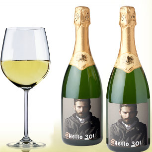 Étiquettes Pour Bouteilles De Vin Mousseux 30th birthday photo hello 30 guys men