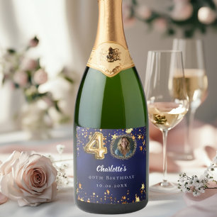 Étiquettes Pour Bouteilles De Vin Mousseux 40e anniversaire marine bleu or étoiles photo