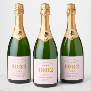 Étiquettes Pour Bouteilles De Vin Mousseux 40e anniversaire Nom 1982 Rose Grey Elegant Chic