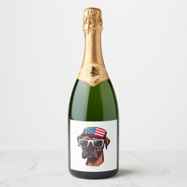 Étiquettes Pour Bouteilles De Vin Mousseux 4 juillet de boxe (Devant)