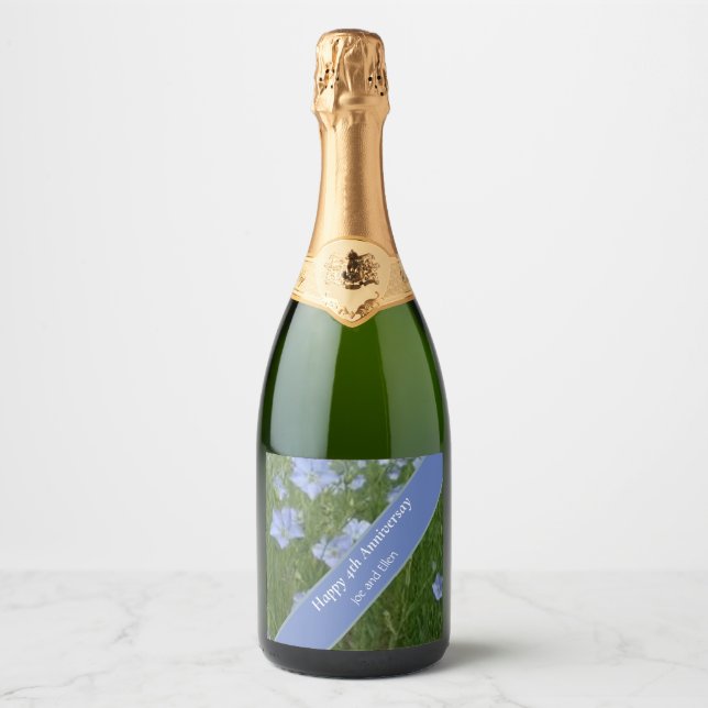 Étiquettes Pour Bouteilles De Vin Mousseux 4e anniversaire Mariage modifiable (Devant)