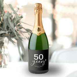 Étiquettes Pour Bouteilles De Vin Mousseux 50e anniversaire du Mariage noir et blanc