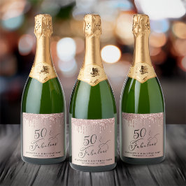 Étiquettes Pour Bouteilles De Vin Mousseux 50e anniversaire Rose Parties scintillant d'or