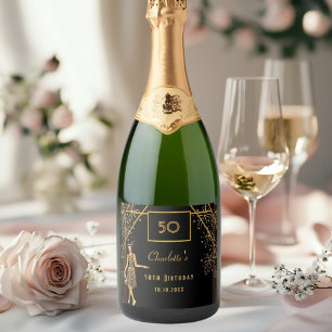 Étiquettes Pour Bouteilles De Vin Mousseux 50e fête d'anniversaire noir or rétro art déco