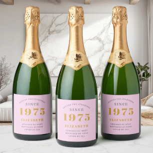 Étiquettes Pour Bouteilles De Vin Mousseux 50th Birthday Born 1975 Ajouter Nom Rose Grey