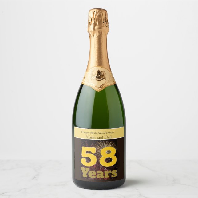 Étiquettes Pour Bouteilles De Vin Mousseux 58e anniversaire du Mariage (Devant)