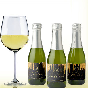 Étiquettes Pour Bouteilles De Vin Mousseux 60 anniversaire fabuleux parties scintillant noire
