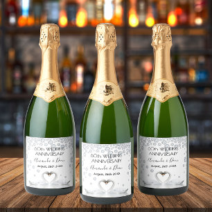 Étiquettes Pour Bouteilles De Vin Mousseux 60e anniversaire du diamant mariage cygnes blancs