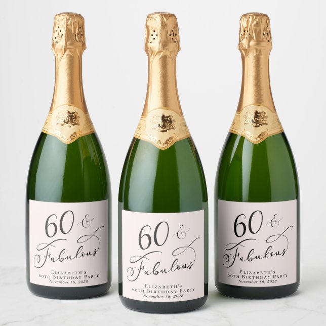 Étiquettes Pour Bouteilles De Vin Mousseux 60e anniversaire fête rose (Bouteilles)