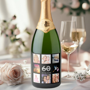 Étiquettes Pour Bouteilles De Vin Mousseux 60e anniversaire photo collage noir