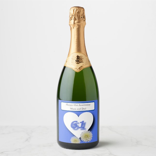 Étiquettes Pour Bouteilles De Vin Mousseux 61e anniversaire du Mariage (Devant)