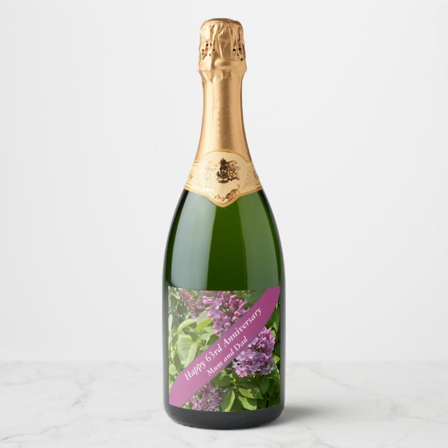 Étiquettes Pour Bouteilles De Vin Mousseux 63e anniversaire Lilac modifiable (Devant)