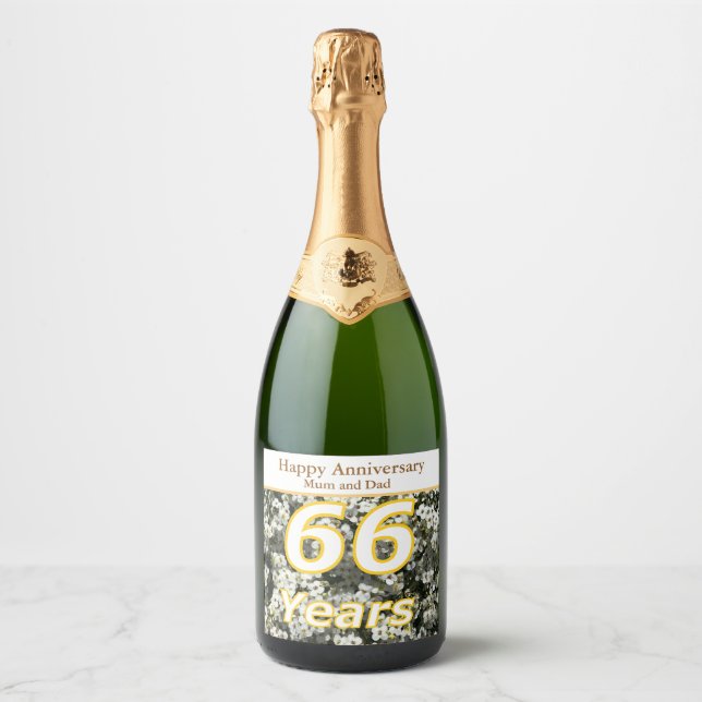 Étiquettes Pour Bouteilles De Vin Mousseux 66e anniversaire modifiable (Devant)