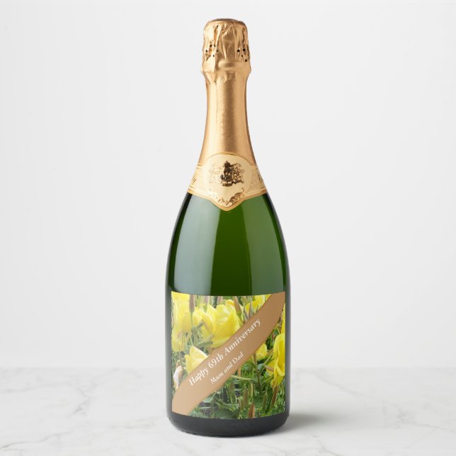 Étiquettes Pour Bouteilles De Vin Mousseux 69e anniversaire modifiable (Devant)