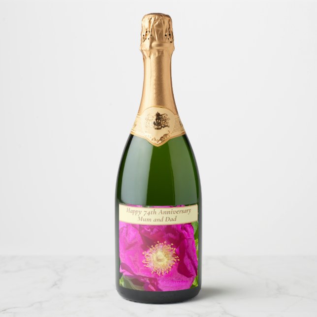 Étiquettes Pour Bouteilles De Vin Mousseux 74e anniversaire modifiable (Devant)