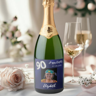 Étiquettes Pour Bouteilles De Vin Mousseux 90e anniversaire marine photo bleue