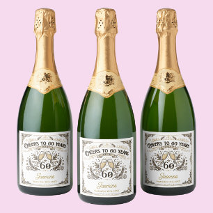 Étiquettes Pour Bouteilles De Vin Mousseux À 60 ans, élégant anniversaire de naissance