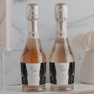 Étiquettes Pour Bouteilles De Vin Mousseux Agate Geode Noir Or Save the Date