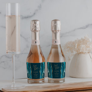 Étiquettes Pour Bouteilles De Vin Mousseux Agate Géode Sombre Turquoise Or Mariage Économisez