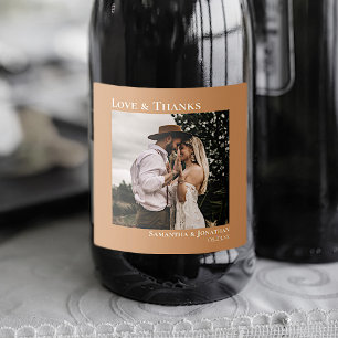 Étiquettes Pour Bouteilles De Vin Mousseux Amour & Merci Minimal Golden Tan Mariage photo