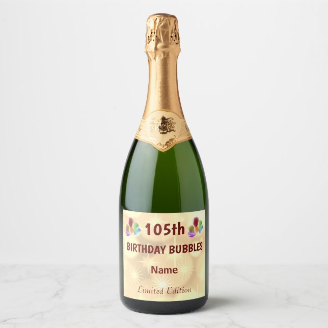 Étiquettes Pour Bouteilles De Vin Mousseux Amusant personnalisé 105e anniversaire (Devant)