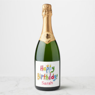 Étiquettes Pour Bouteilles De Vin Mousseux Amusement et texte coloré de joyeux anniversaire 