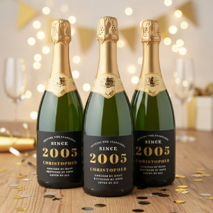 Étiquettes Pour Bouteilles De Vin Mousseux Anniversaire 21 ans Né 2005 Ajouter un nom Noir Or