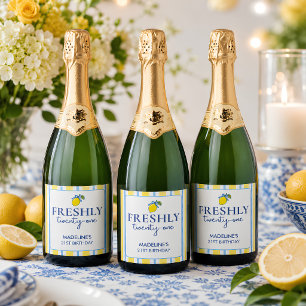 Étiquettes Pour Bouteilles De Vin Mousseux Anniversaire 21 Tendance Citron Frais