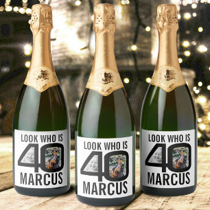 Étiquettes Pour Bouteilles De Vin Mousseux anniversaire 40 ans noir coutume maintenant puis p
