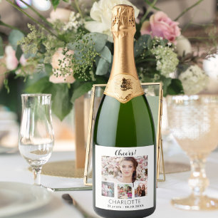 Étiquettes Pour Bouteilles De Vin Mousseux Anniversaire blanc photo collage applaudissements