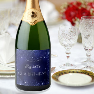 Étiquettes Pour Bouteilles De Vin Mousseux Anniversaire bleu marine parties scintillant monog