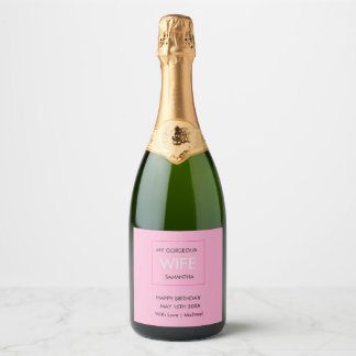Étiquettes Pour Bouteilles De Vin Mousseux Anniversaire de la femme, typographie noir, blanc 