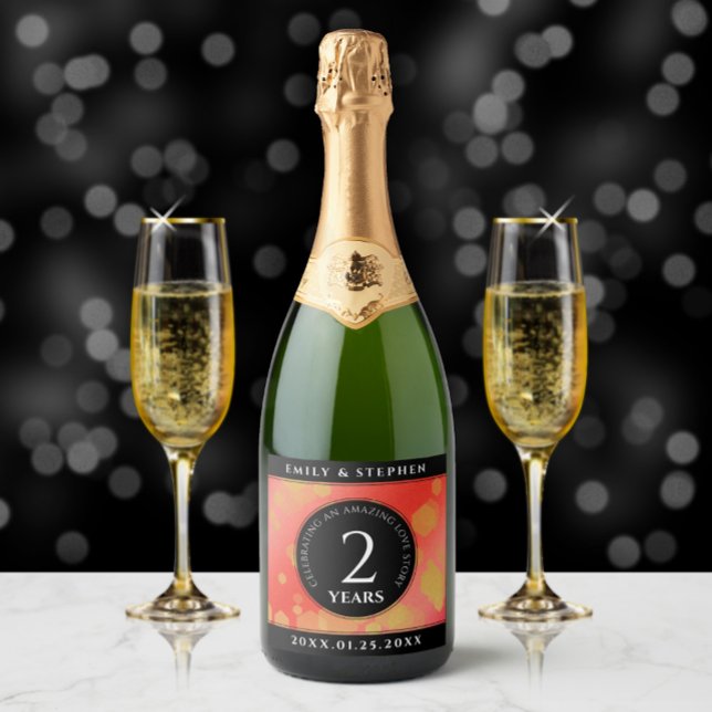 Étiquettes Pour Bouteilles De Vin Mousseux Anniversaire élégant du 2ème Mariage Garnet (Créateur téléchargé)