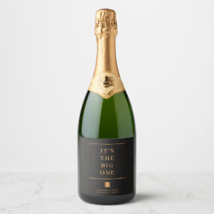Étiquettes Pour Bouteilles De Vin Mousseux Anniversaire en or noir élégant personnalisé