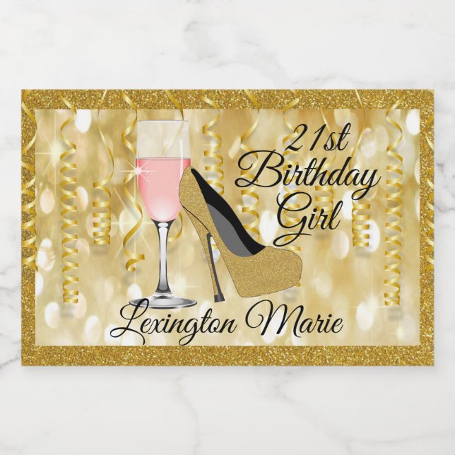 Étiquettes Pour Bouteilles De Vin Mousseux Anniversaire Gold Look Mini étincelant Wine Bottle (Étiquettes simples)