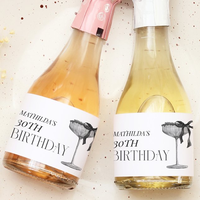 Étiquettes Pour Bouteilles De Vin Mousseux Anniversaire Moderne Ruban Noir (Créateur téléchargé)