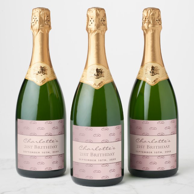 Étiquettes Pour Bouteilles De Vin Mousseux Anniversaire rose or monogramme initiales script c (Bouteilles)